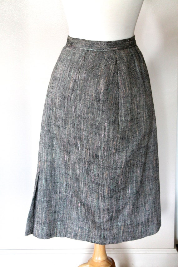 Vintage Women's Grey Tweed, Linen Look Pencil Skir