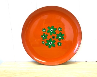 Vintage 1960's Orange Asian Butterfly Motif Round Tray