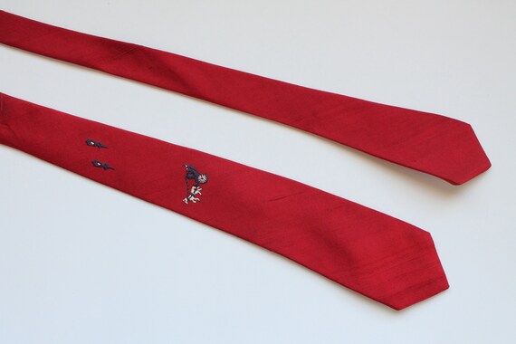 Vintage 1950's Red Mens Necktie Embroidered with … - image 1