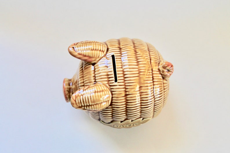 Vintage 1950's Ceramic Rope/wicker Piggy Bank Unusual and Etsy