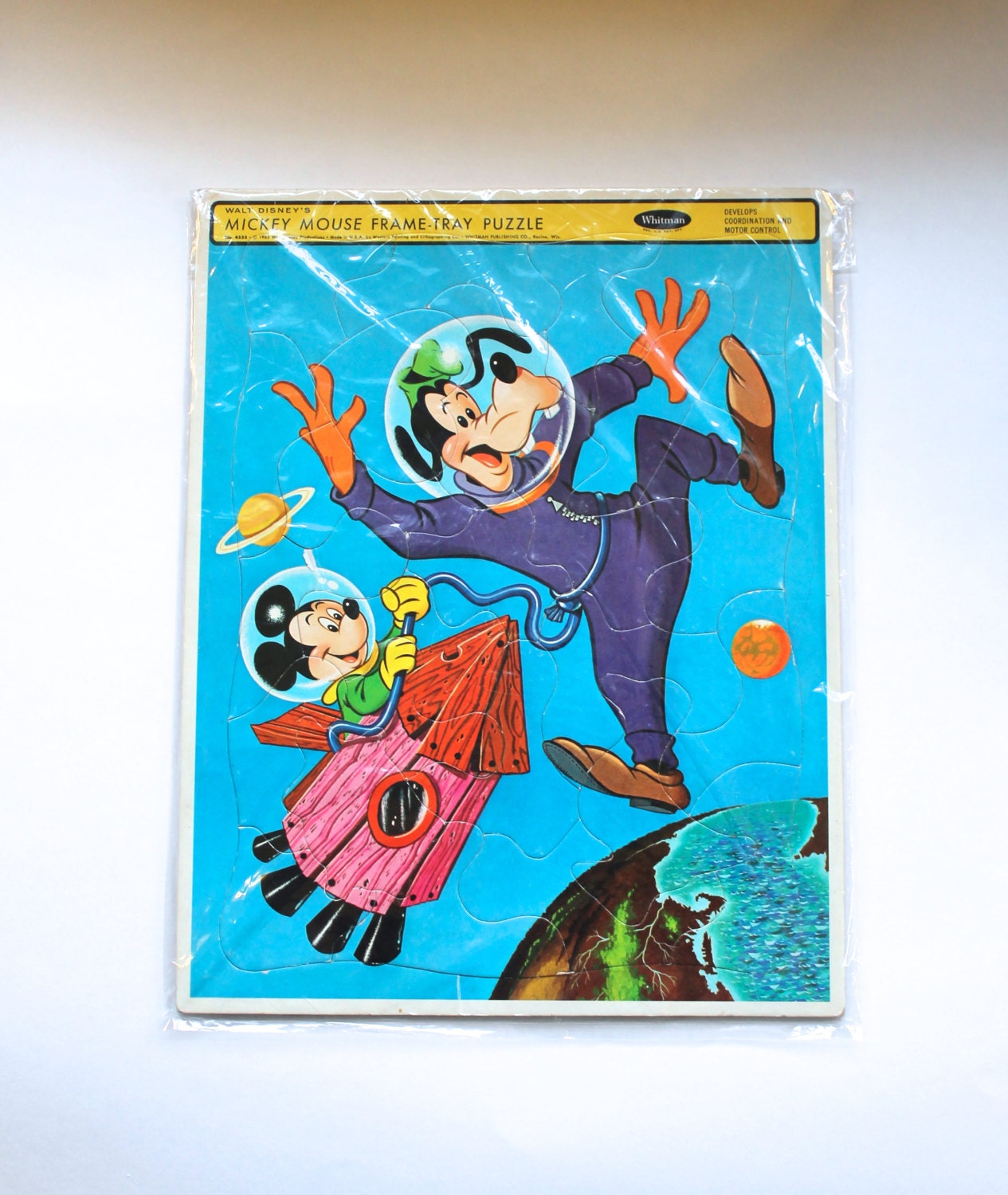 Vintage 1960's Disney Outer Space Mickey Mouse and Goofy Frame