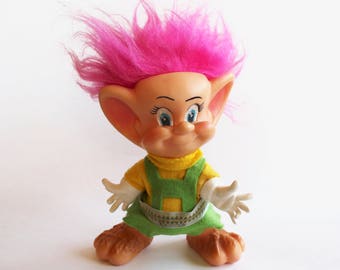 Vintage 1970's Royalty Industries Vinyl Troll Doll with Pink Hair!