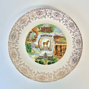 Vintage 1950s Kentucky Ceramic Scenic Souvenir Plate - 9.25 Inch Diameter