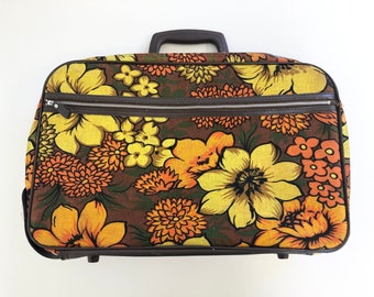 Vintage 1960's/1970's Bantam Travelware Brown, Yellow and Orange Floral Suitcase/Briefcase - Super Cute!