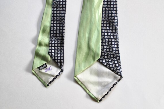 Vintage 1940's Mens Wide Silk Mint Green and Navy… - image 4