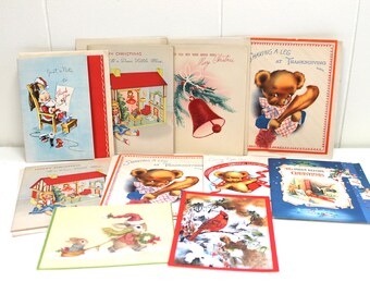 Vintage 1950's Holiday Greeting Card Lot! Cute!