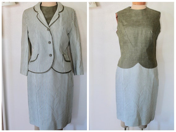 1960s Brown and White Striped Womens/Ladies Suit … - image 1