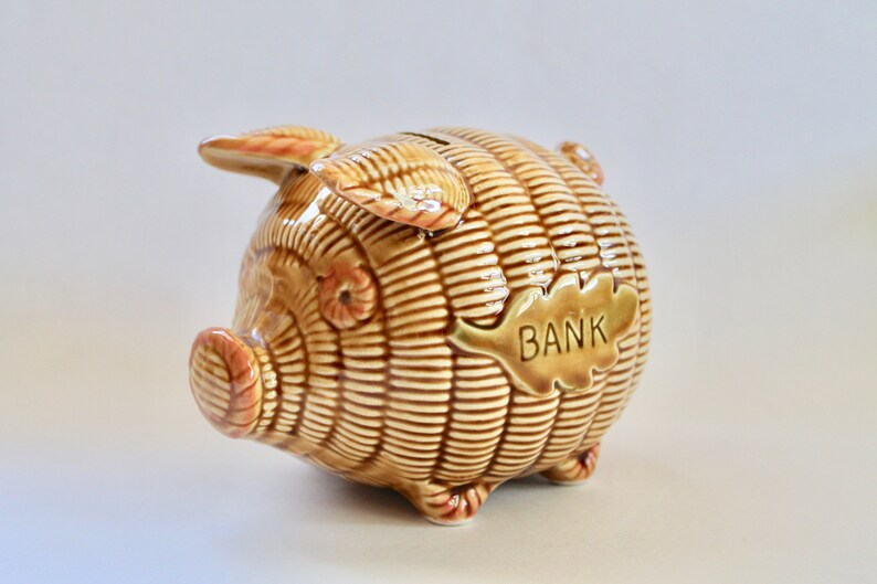 Vintage 1950's Ceramic Rope/wicker Piggy Bank Unusual and Etsy