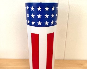 Vintage 1970's American Flag Motif Highball Cocktail Glass! Kitschy!