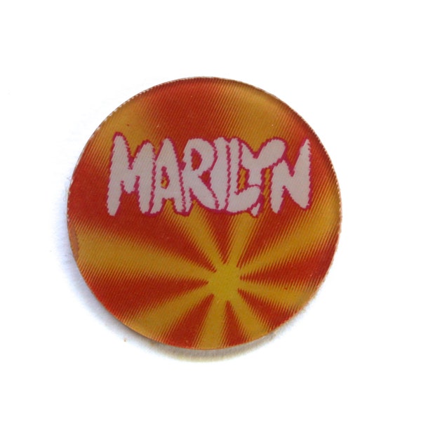 Vintage 1960's Red and Yellow Plastic and Cardboard Linticular "Marilyn" Name Psychedelic Coin Toy with Bubble Lettering! Rare!