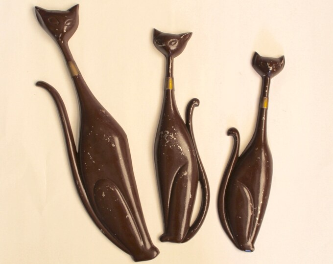 Vintage Sexton Wall Hangings 1960s Cats Mid Century Modern set of 3