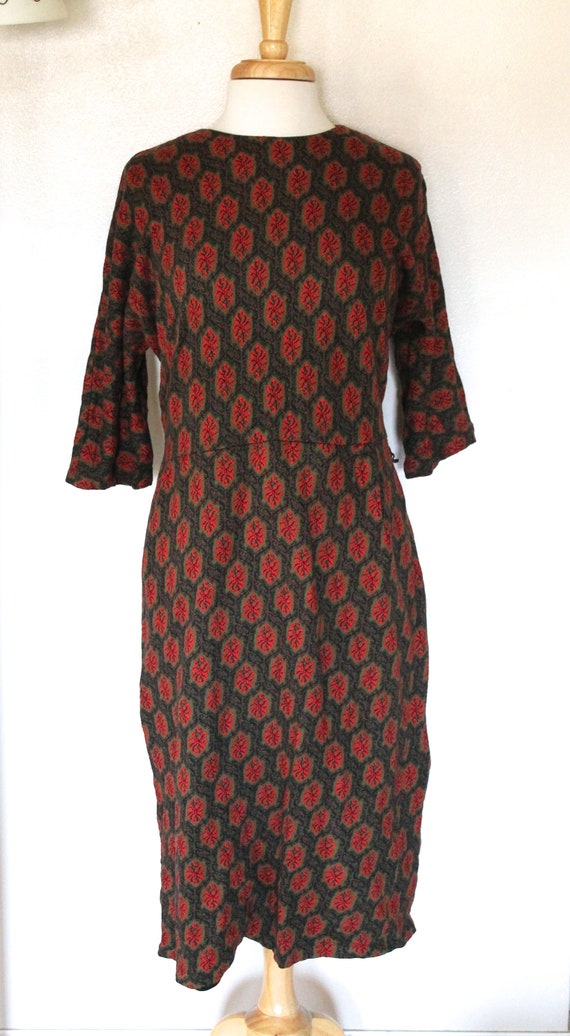 Vintage 1950's-60's Black, Red and Green Woven Fa… - image 1
