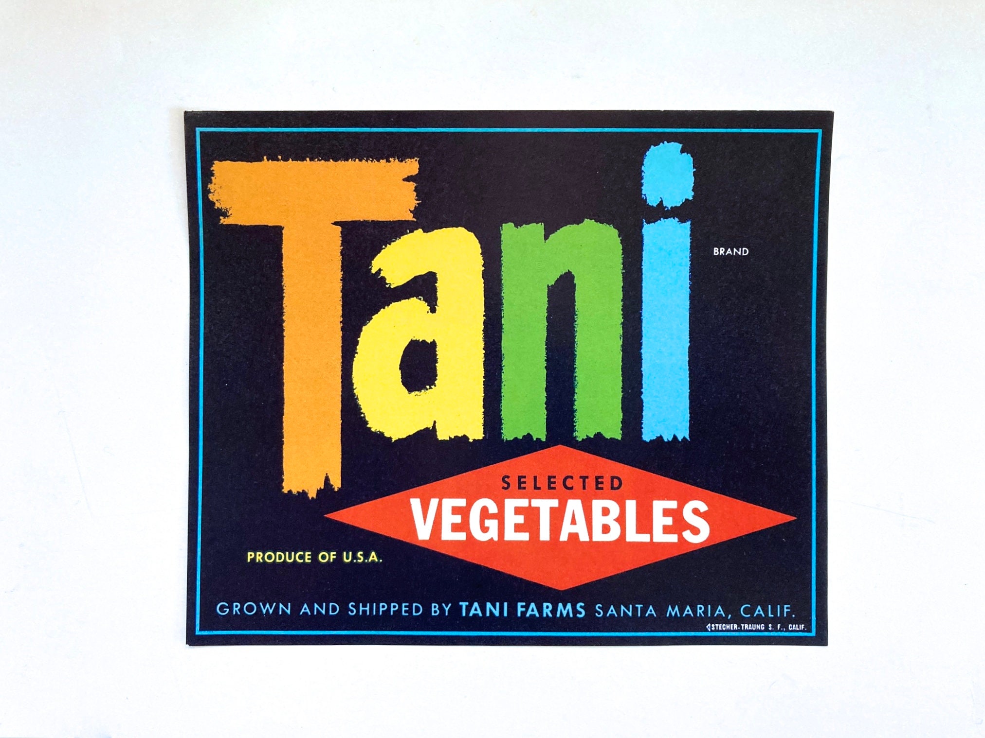 Vintage 1950's Produce Crate Label - Tani Selected