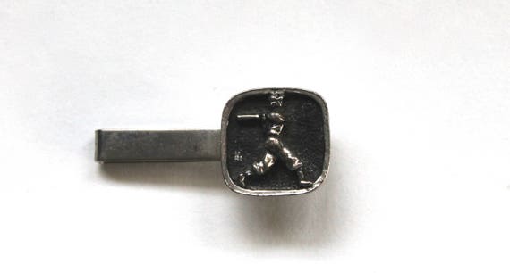 Vintage 1940's Baseball Player Metal Tie Clip! Ra… - image 1