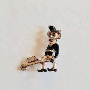 Vintage 1950's Pixie/Elf Figural Novelty Pin/Brooch Black and Silver Tone image 1