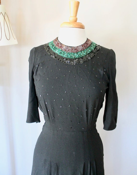Vintage 1930's/1940's Black Crepe 3/4 Sleeve Dress