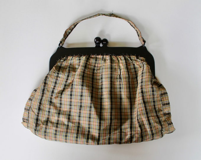 Vintage 1940s/1950s Black, Green, Blue, and Yellow Plaid Purse/handbag ...