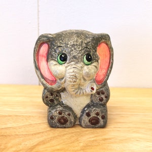 Vintage 1960&#39;s Dayglo Painted Elephant Composition Coin Bank / Piggy Bank
