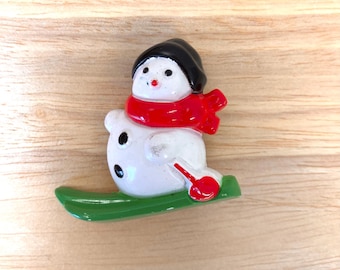 Vintage 1980's Avon Christmas Snowman on Skis Plastic Pin/Brooch! Kitschy Christmas!