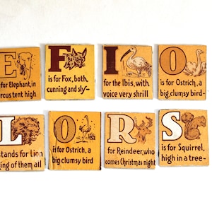 Vintage 1920&#39;s Children&#39;s Cardboard Alphabet Letter Tiles with Animal Illustrations Super Unusual | Vintage Alphabet Paper Ephemera