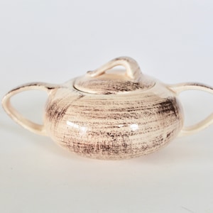 Vintage 1950&#39;s Vernonware Raffia Pattern Double Handled Sugar Bowl - Mid Century California Pottery!
