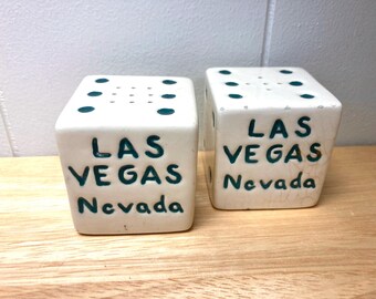 Vintage 1960's set of Las Vegas Ceramic Dice Salt and Pepper Shakers! Vintage Vegas Souvenir!