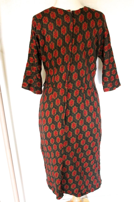 Vintage 1950's-60's Black, Red and Green Woven Fa… - image 3