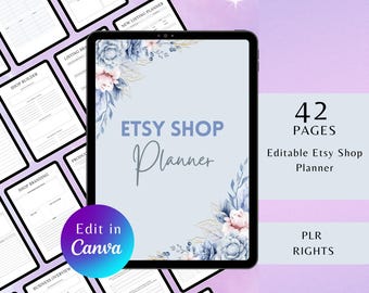 Editable Etsy Shop Planner | 42-Page Canva Template for Sellers | PLR Rights Included | Instant Download