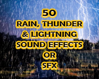 50 Rain, Thunder, Lightning Sound Effects, Video Editing, PLR (Digital Download)