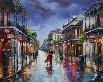 Lámina artística de la escena del jazz de Bourbon Street – Póster del Barrio Francés de Nueva Orleans DESCARGA IMPRIMIBLE
