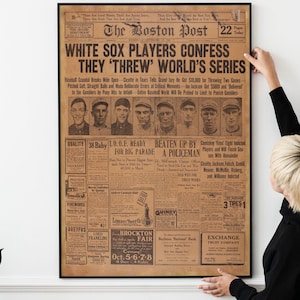 Pôster do escândalo do Chicago White Sox de 1920 – Impressão de jornal sobre o time de beisebol Black Sox