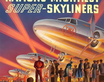 TWA Trans World Airlines Super Skyliners Advertisement – 1950s Air Travel Poster