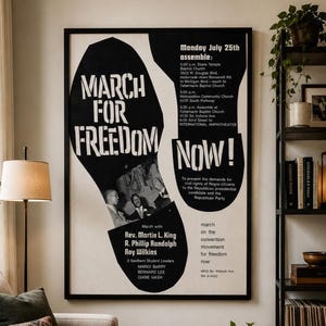 Cartaz da Marcha pela Liberdade Agora, em defesa dos direitos civis, com a imagem de Martin Luther King Jr.
