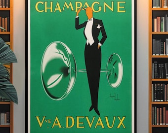 Retro French Champagne Poster – 1930s Wine and Spirits Advertising Print