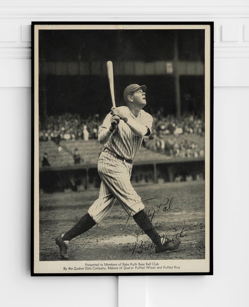 Pôster de Babe Ruth de 1934 – Impressão vintage de beisebol do Yankee Stadium imagem 1