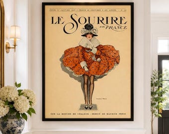 Ilustração de moda francesa – Pôster vintage para capa de revista parisiense