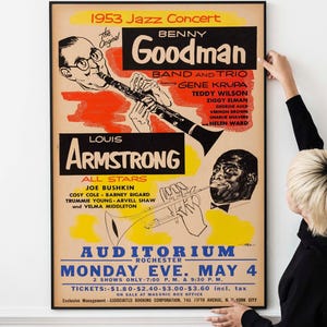 Louis Armstrong & Benny Goodman Poster – 1953 Vintage Jazz Concert Print