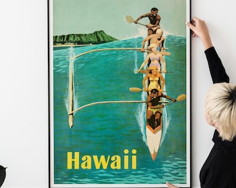 Kultiges Vintage 50er Jahre Hawaii Reiseplakat Surfendes Werbeplakat Klassisches Surfplakat