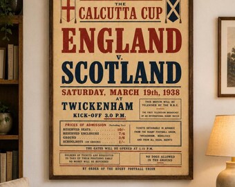 England vs Scotland 1938 Calcutta Cup Poster Twickenham Rugby Artwork