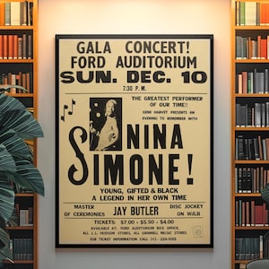 Classic Nina Simone Jazz Club Konzert Poster 1960s Vintage Concert Poster Jazz Greats Jazz Wandkunst 24x36 GERAHMT