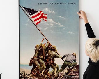 Raising the Flag on Iwo Jima Victory WW2 Propaganda Poster PRINTABLE DOWNLOAD