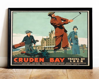Classic Golf Travel Poster – Cruden Bay Scotland, 1930s British Railway Advertising Art Print, Retro Golf PRINTABLE DOWNLOAD