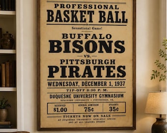 Buffalo Bisons vs Pittsburgh Pirates 1937 Basketball Poster Vintage Sports Artwork