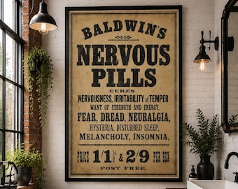 Victorian Pharmacy Poster | Vintage Nervous Pills Apothecary Wall Art