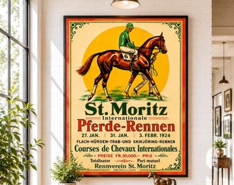 Vintage Horse Racing Poster, Equestrian Wall Art, Antique Sporting Event Print