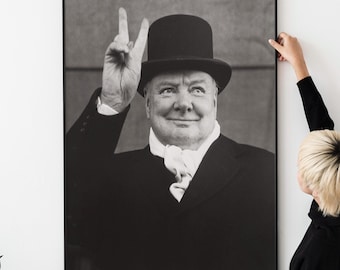 Winston Churchill WW2 Victory Poster – Vintage Never Give Up Propaganda Print PRINTABLE DOWNLOAD