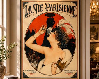 Vintage Parisian Champagne Poster, Art Nouveau Artwork, French Wall Decor