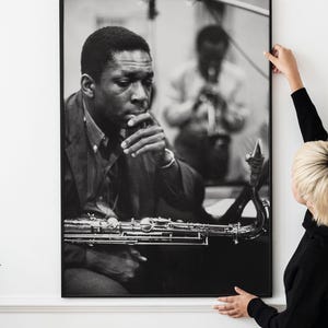 Pôster de Miles Davis e John Coltrane – Impressão fotográfica vintage de jazz de Nova York, 1959 imagem 1