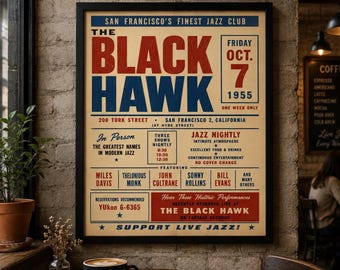 Vintage Jazz Poster – 1950s Music Club Wall Art Print