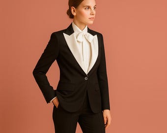 Women’s Black Tuxedo Suit – Tailored Blazer & Trouser Set | Formal Evening Wear | Modern Wedding Outfit